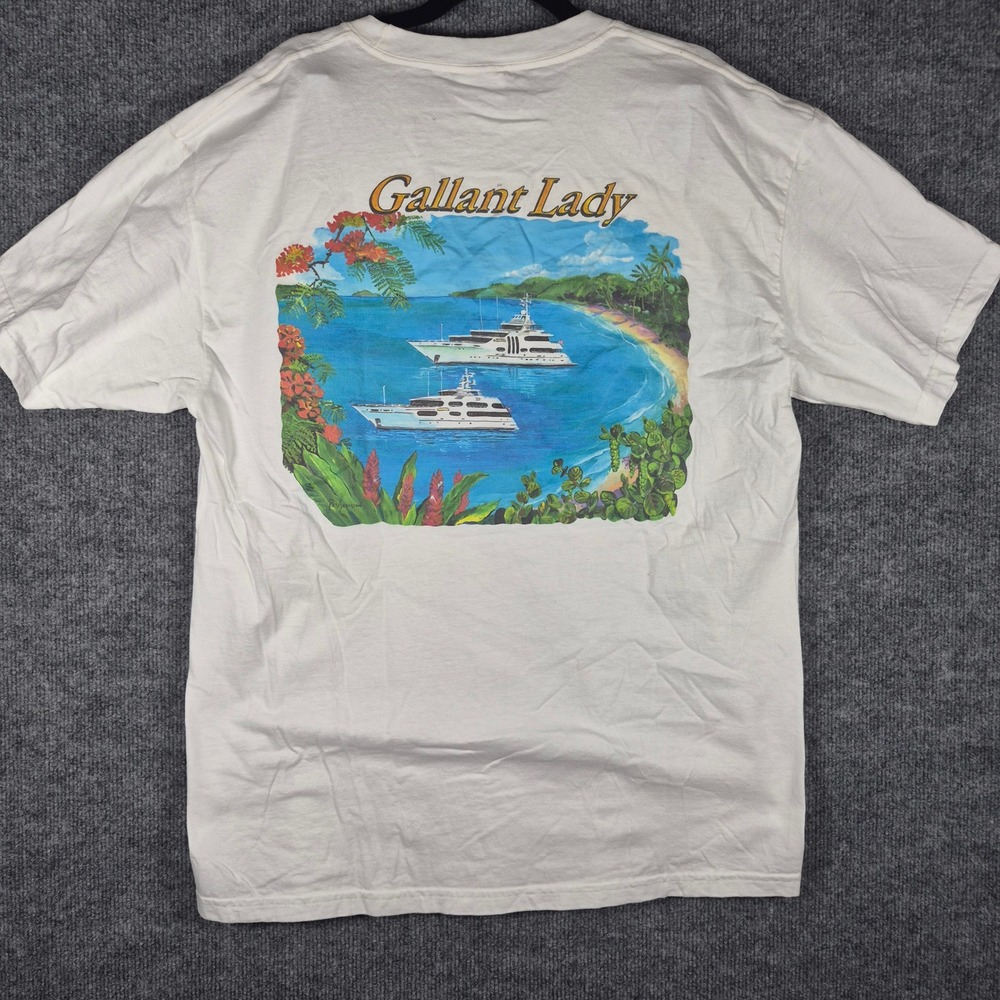 Hanes Beefy T Yacht Graphic T Shirt Gallant Lady Large White